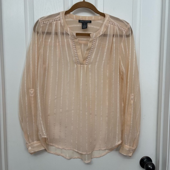 Chelsea & Theodore Tops - Sheer Blush Stripe Blouse | Chelsea & Theodore S